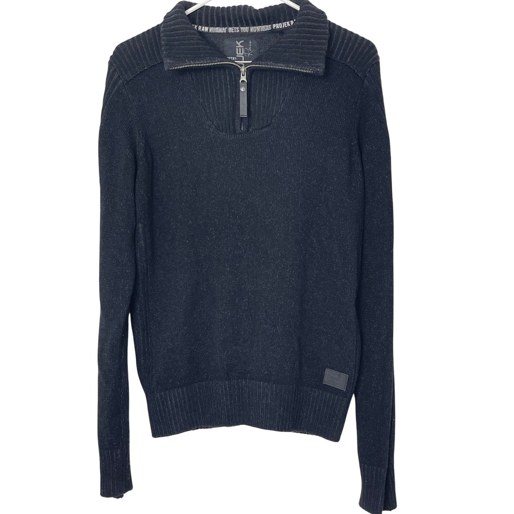 00395 - Projek Raw District Ribbed Neck Sweater Mens Knit 1/4 Zip Pullover BLACK